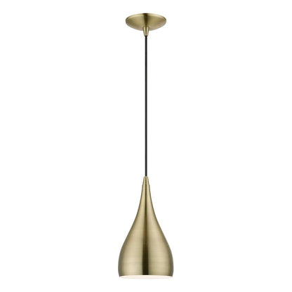 Livex Amador 1 Light Pendant, Brass/Brass/White Inside