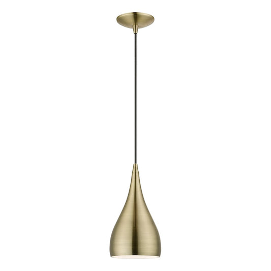 Livex Amador 1 Light Pendant, Brass/Brass/White Inside