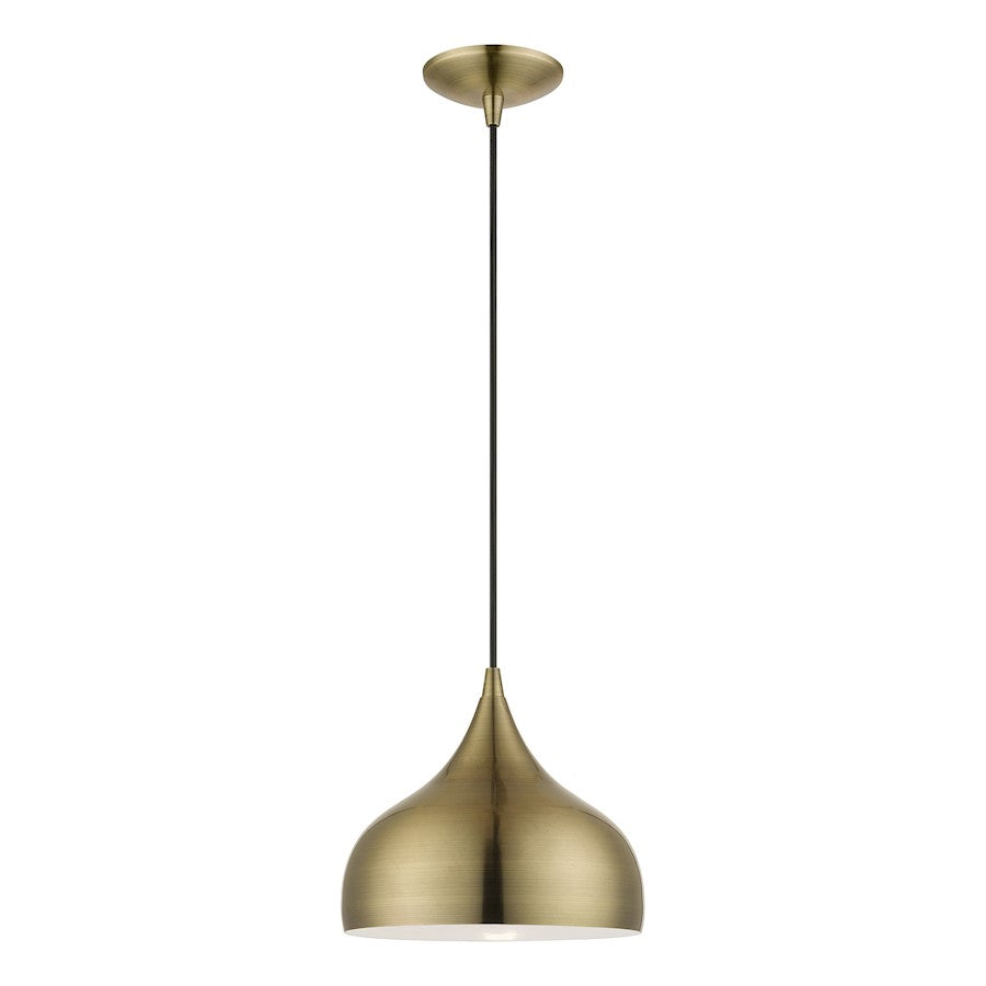 Livex Amador 1 Light 10" Pendant, Brass/Brass/White Inside