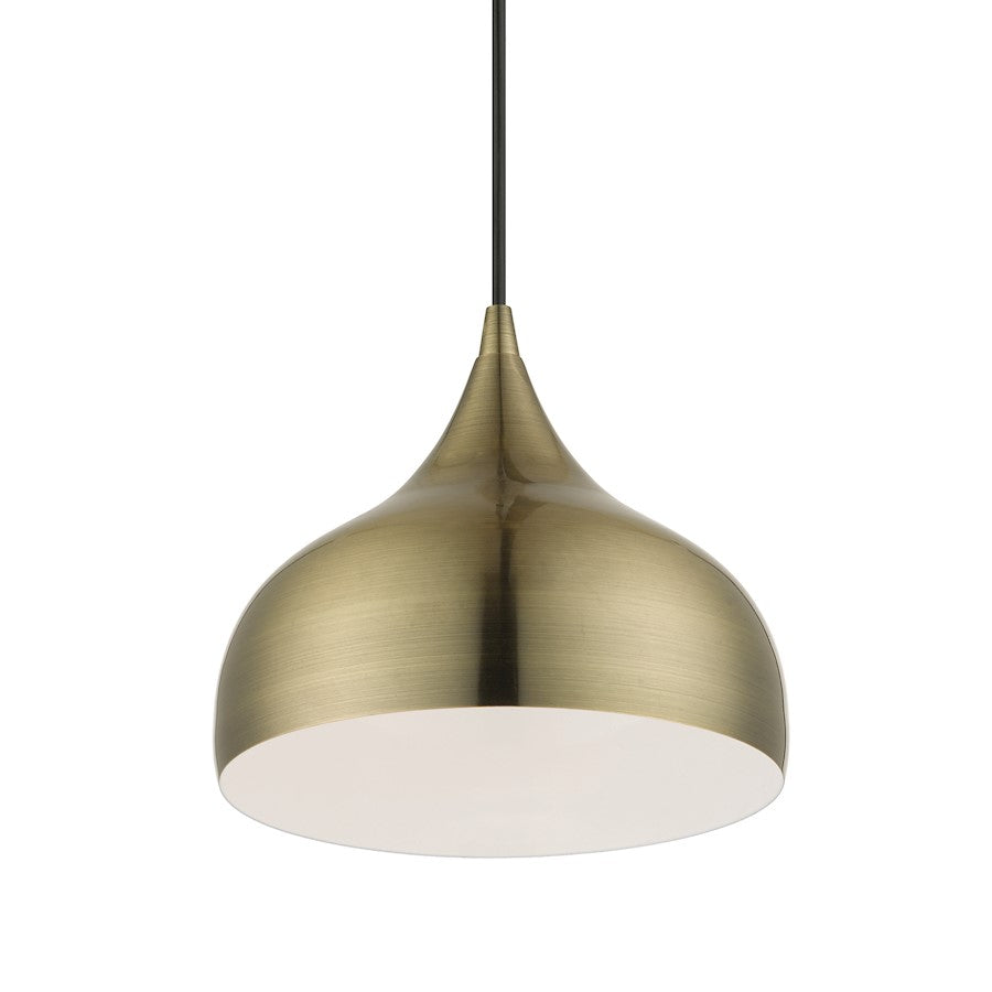 Livex Amador 1 Light 10" Pendant, Brass/Brass/White Inside