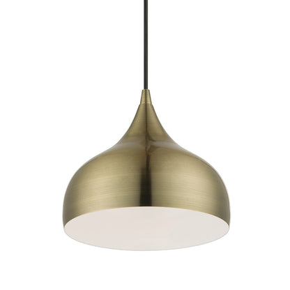 Livex Amador 1 Light 10" Pendant, Brass/Brass/White Inside