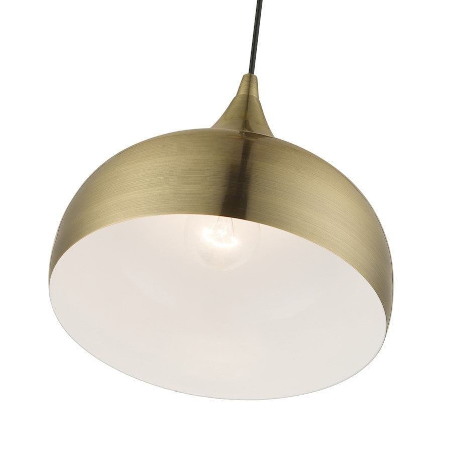 Livex Amador 1 Light 10" Pendant, Brass/Brass/White Inside