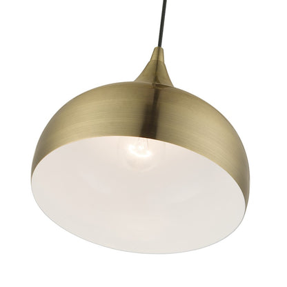 Livex Amador 1 Light 10" Pendant, Brass/Brass/White Inside
