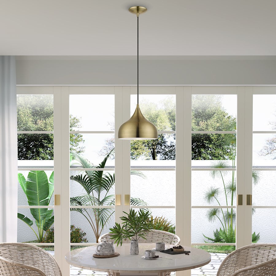 Livex Amador 1 Light 10" Pendant, Brass/Brass/White Inside