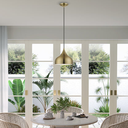 Livex Amador 1 Light 10" Pendant, Brass/Brass/White Inside