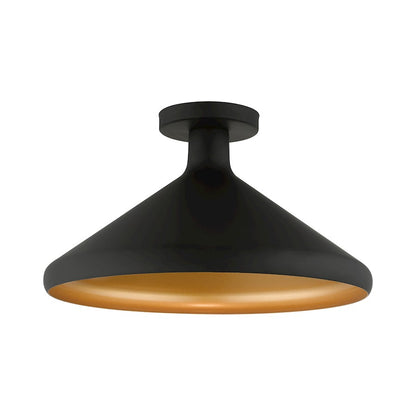 Livex Geneva 1 Light Semi-Flush Mount, Black/Black Metal/Gold Inside