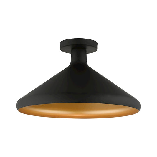 Livex Geneva 1 Light Semi-Flush Mount, Black/Black Metal/Gold Inside