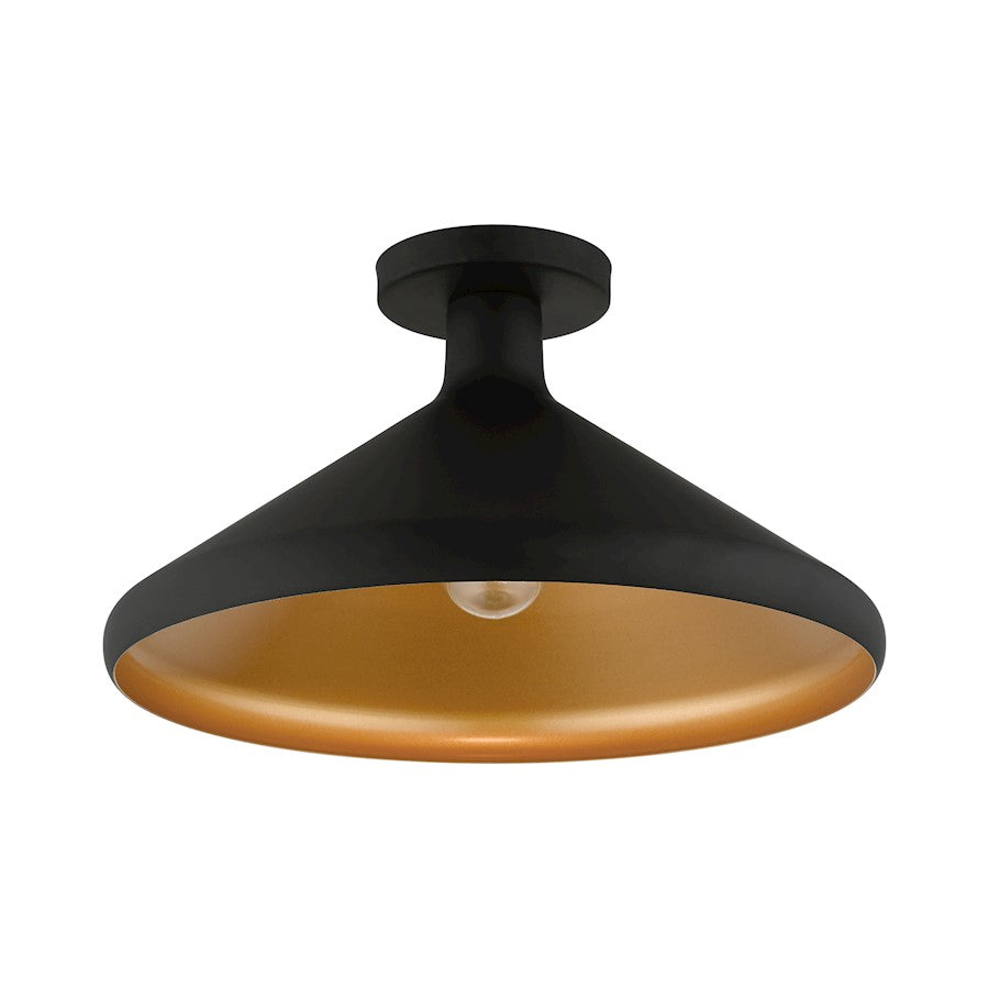 Livex Geneva 1 Light Semi-Flush Mount, Black/Black Metal/Gold Inside