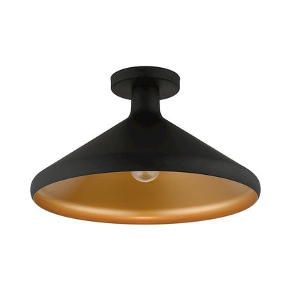 Livex Geneva 1 Light Semi-Flush Mount, Black/Black Metal/Gold Inside