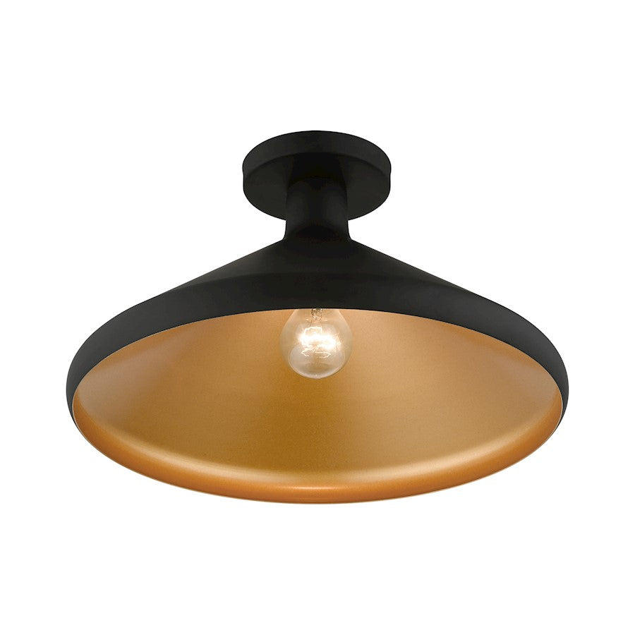 Livex Geneva 1 Light Semi-Flush Mount, Black/Black Metal/Gold Inside