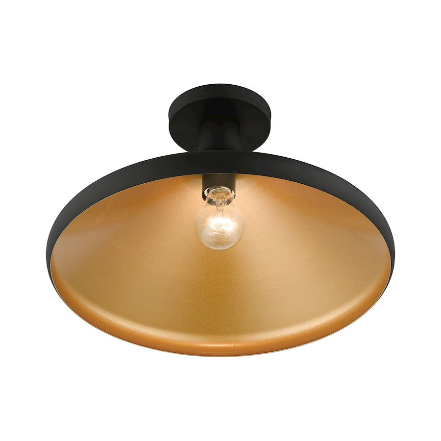 Livex Geneva 1 Light Semi-Flush Mount, Black/Black Metal/Gold Inside