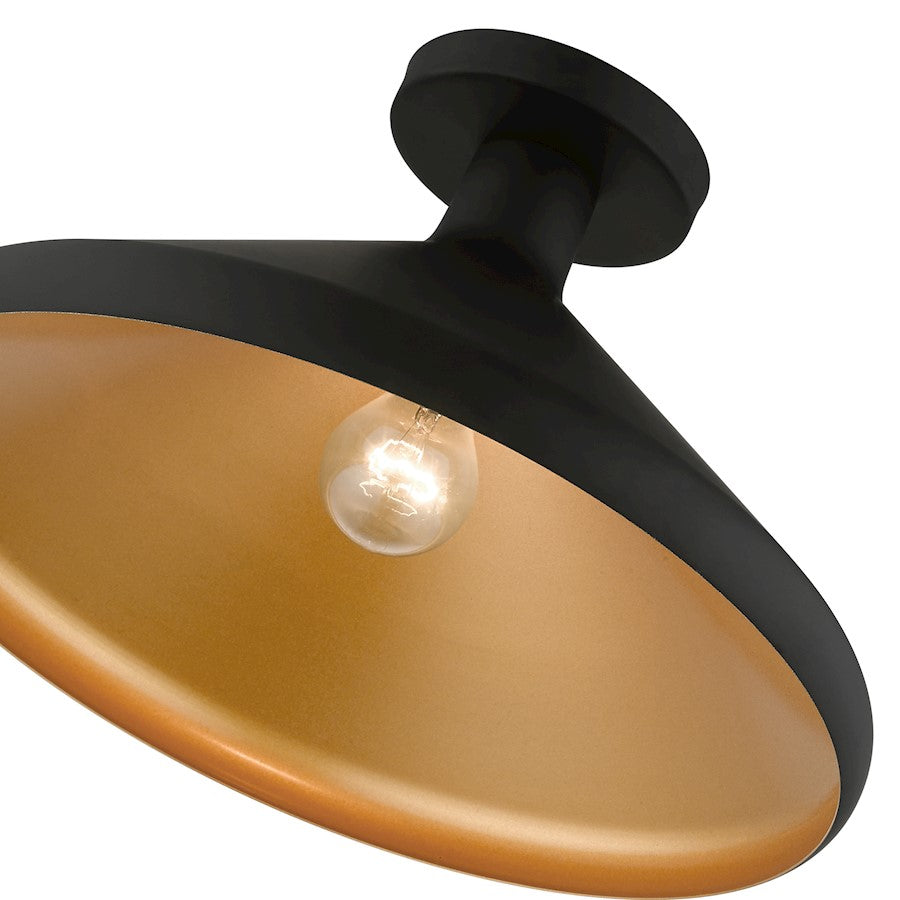 Livex Geneva 1 Light Semi-Flush Mount, Black/Black Metal/Gold Inside