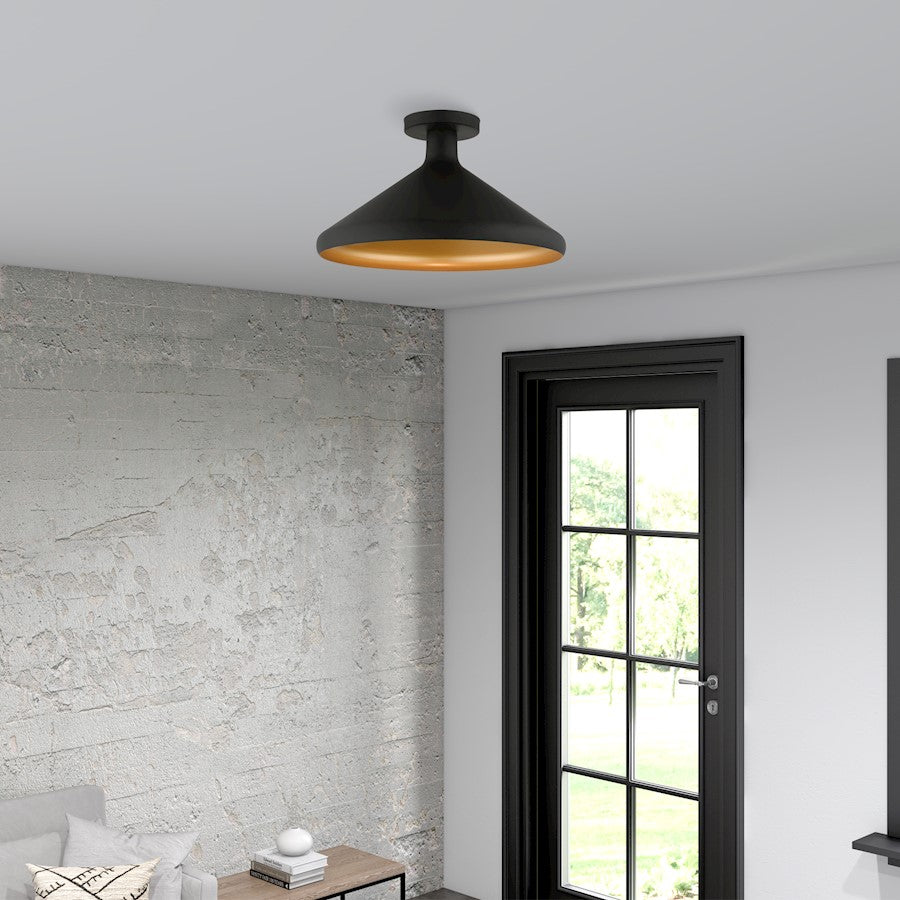 Livex Geneva 1 Light Semi-Flush Mount, Black/Black Metal/Gold Inside