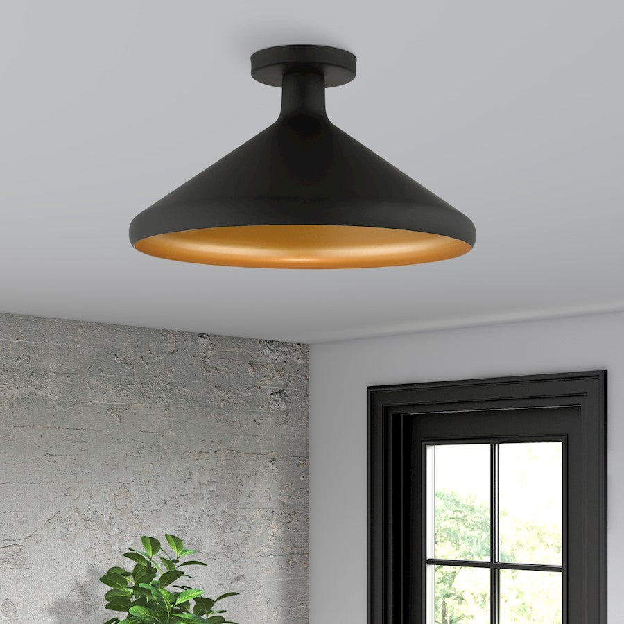 Livex Geneva 1 Light Semi-Flush Mount, Black/Black Metal/Gold Inside