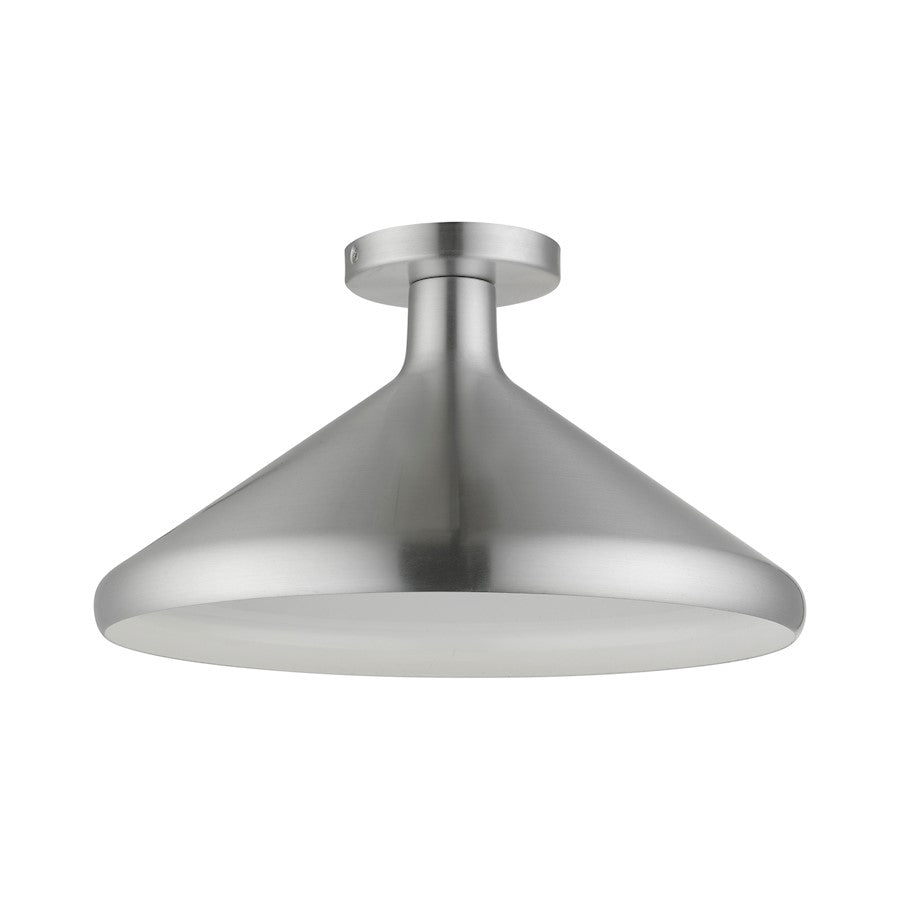 Livex Geneva 1 Light Semi-Flush Mount, Aluminum/Aluminum/White Inside