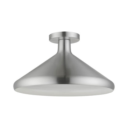 Livex Geneva 1 Light Semi-Flush Mount, Aluminum/Aluminum/White Inside