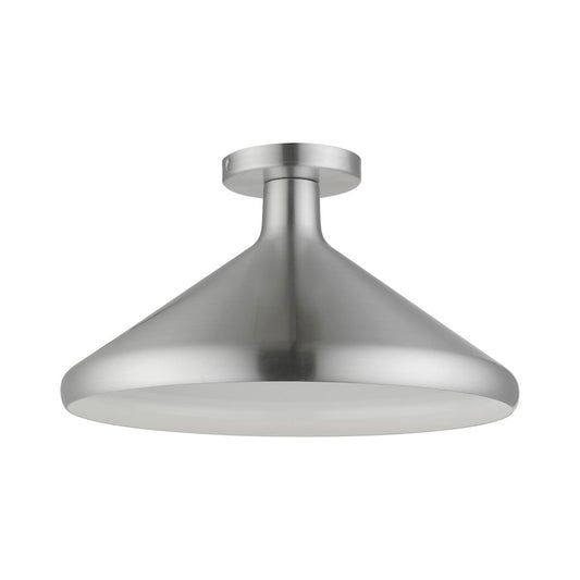 Livex Geneva 1 Light Semi-Flush Mount, Aluminum/Aluminum/White Inside