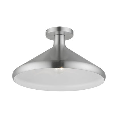 Livex Geneva 1 Light Semi-Flush Mount, Aluminum/Aluminum/White Inside