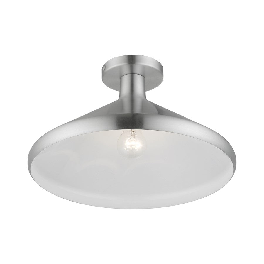 Livex Geneva 1 Light Semi-Flush Mount, Aluminum/Aluminum/White Inside