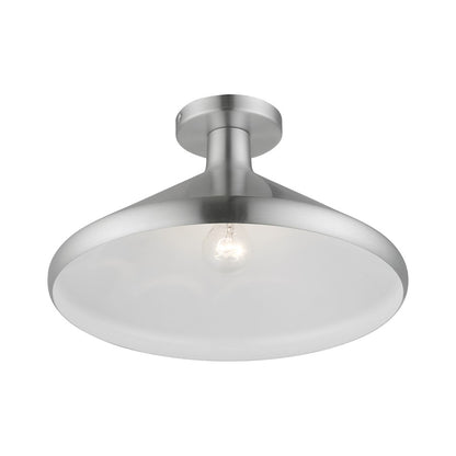 Livex Geneva 1 Light Semi-Flush Mount, Aluminum/Aluminum/White Inside