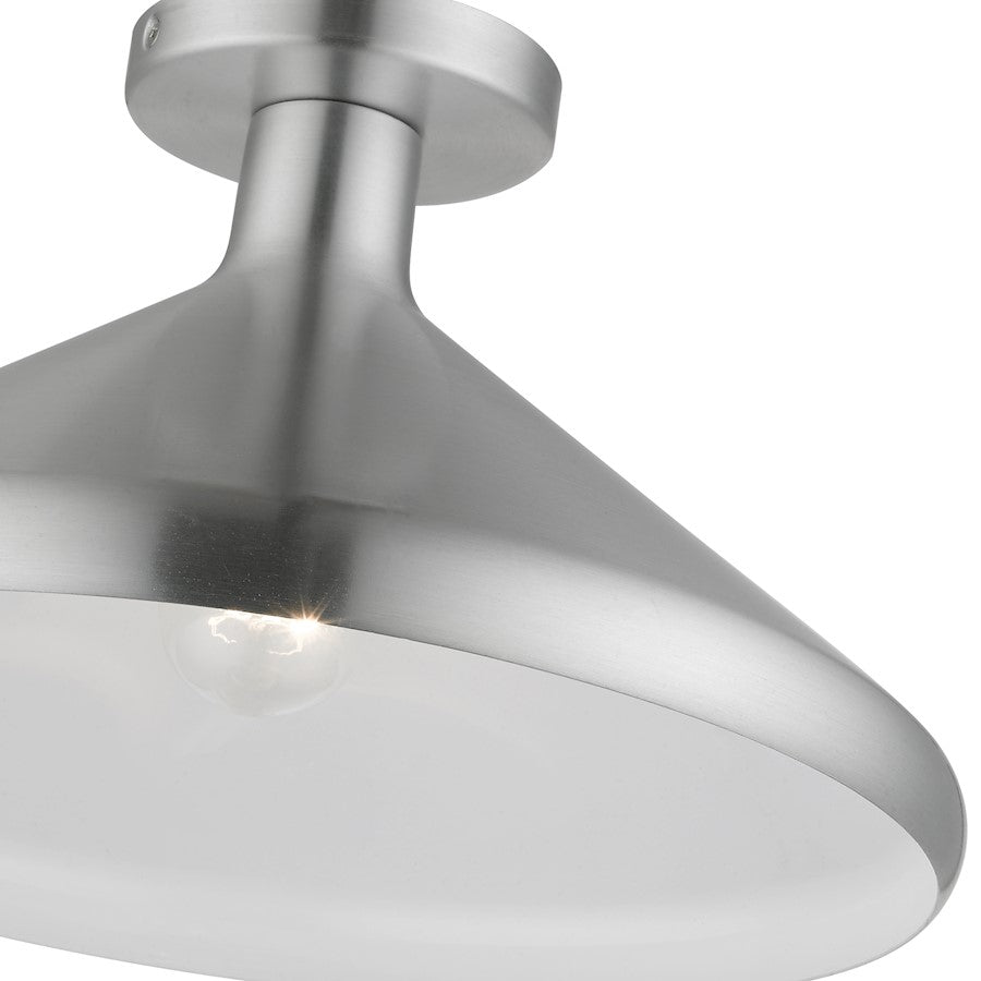 Livex Geneva 1 Light Semi-Flush Mount, Aluminum/Aluminum/White Inside