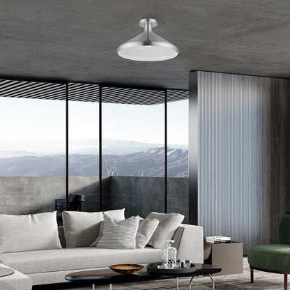 Livex Geneva 1 Light Semi-Flush Mount, Aluminum/Aluminum/White Inside