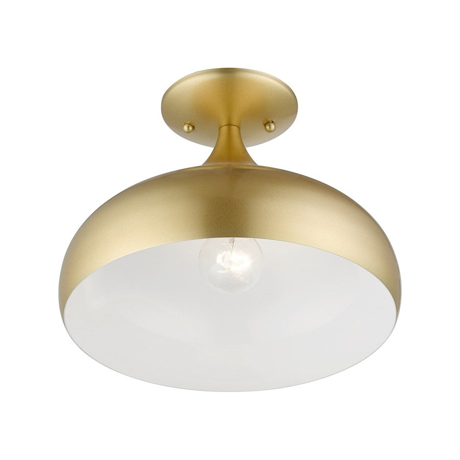 Livex Amador 1 Light Semi-Flush Mount, Soft Gold/White