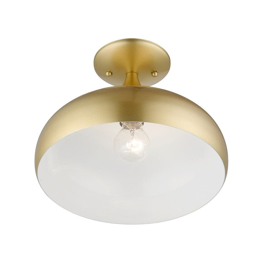 Livex Amador 1 Light Semi-Flush Mount, Soft Gold/White