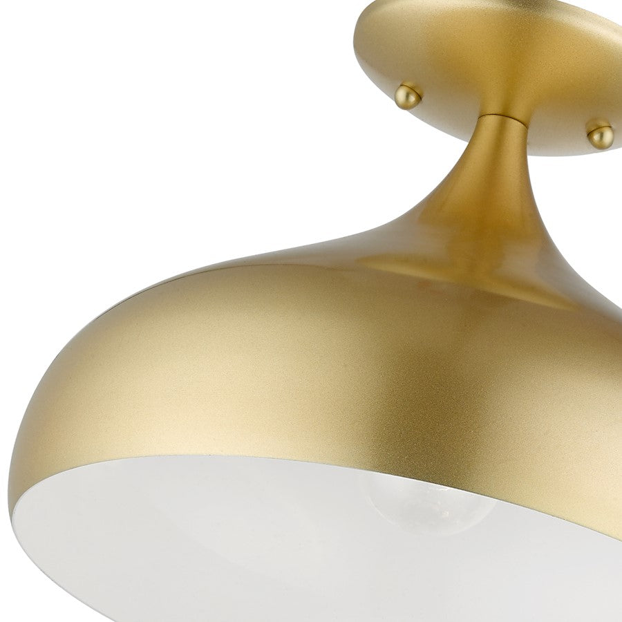 Livex Amador 1 Light Semi-Flush Mount, Soft Gold/White