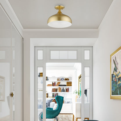 Livex Amador 1 Light Semi-Flush Mount, Soft Gold/White