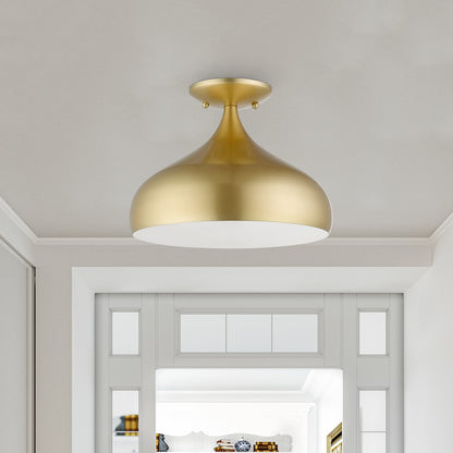 Livex Amador 1 Light Semi-Flush Mount, Soft Gold/White