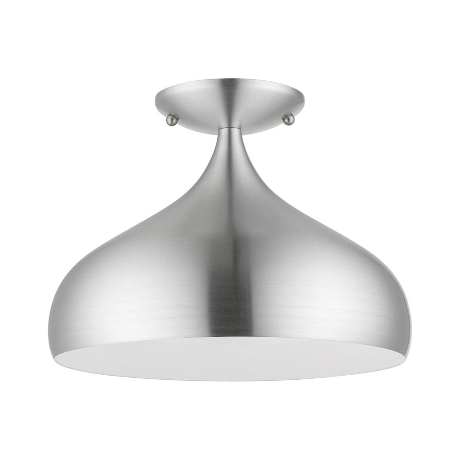 Livex Amador 1 Light Semi-Flush Mount, Aluminum/Chrome/White Inside