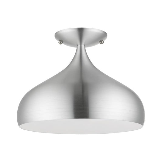 Livex Amador 1 Light Semi-Flush Mount, Aluminum/Chrome/White Inside