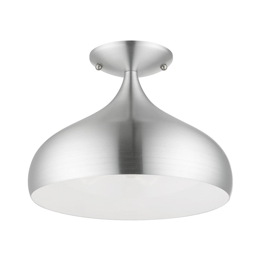 Livex Amador 1 Light Semi-Flush Mount, Aluminum/Chrome/White Inside