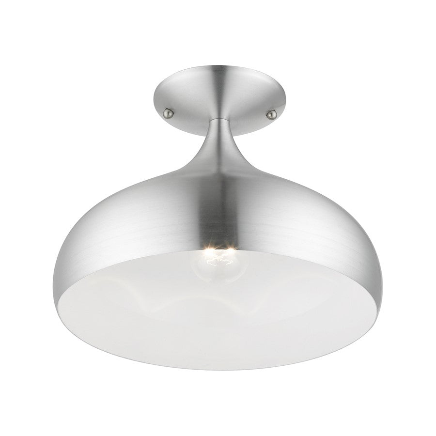 Livex Amador 1 Light Semi-Flush Mount, Aluminum/Chrome/White Inside