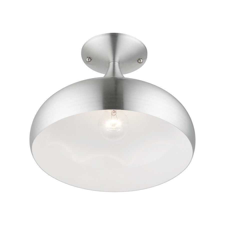 Livex Amador 1 Light Semi-Flush Mount, Aluminum/Chrome/White Inside