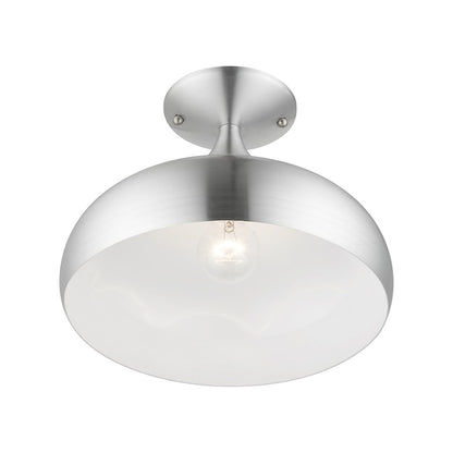 Livex Amador 1 Light Semi-Flush Mount, Aluminum/Chrome/White Inside