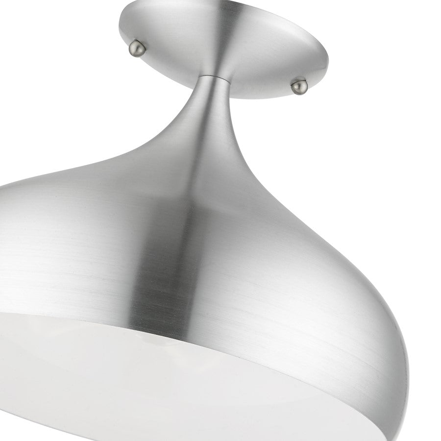 Livex Amador 1 Light Semi-Flush Mount, Aluminum/Chrome/White Inside