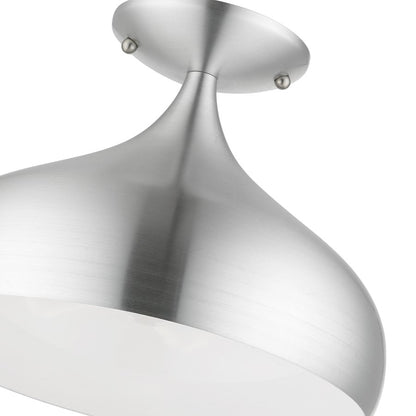 Livex Amador 1 Light Semi-Flush Mount, Aluminum/Chrome/White Inside