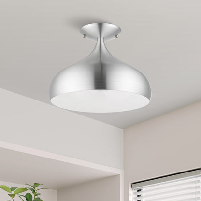 Livex Amador 1 Light Semi-Flush Mount, Aluminum/Chrome/White Inside