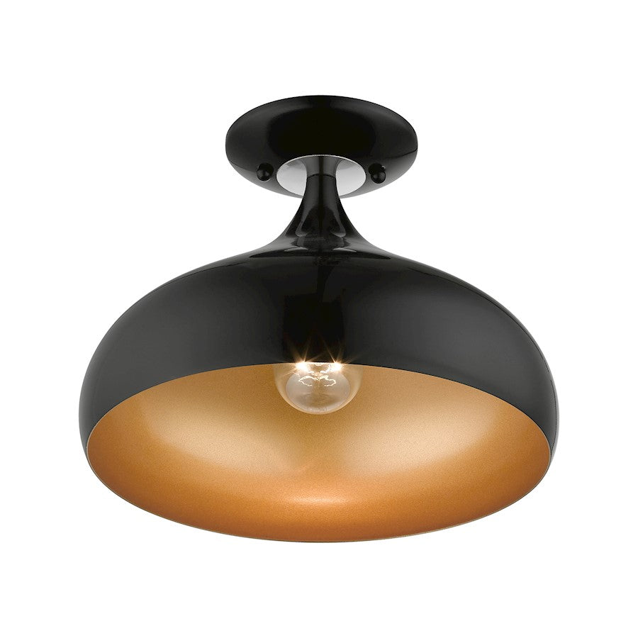 Livex Amador 1 Light Semi-Flush Mount, Black/Chrome/Aluminum/Gold