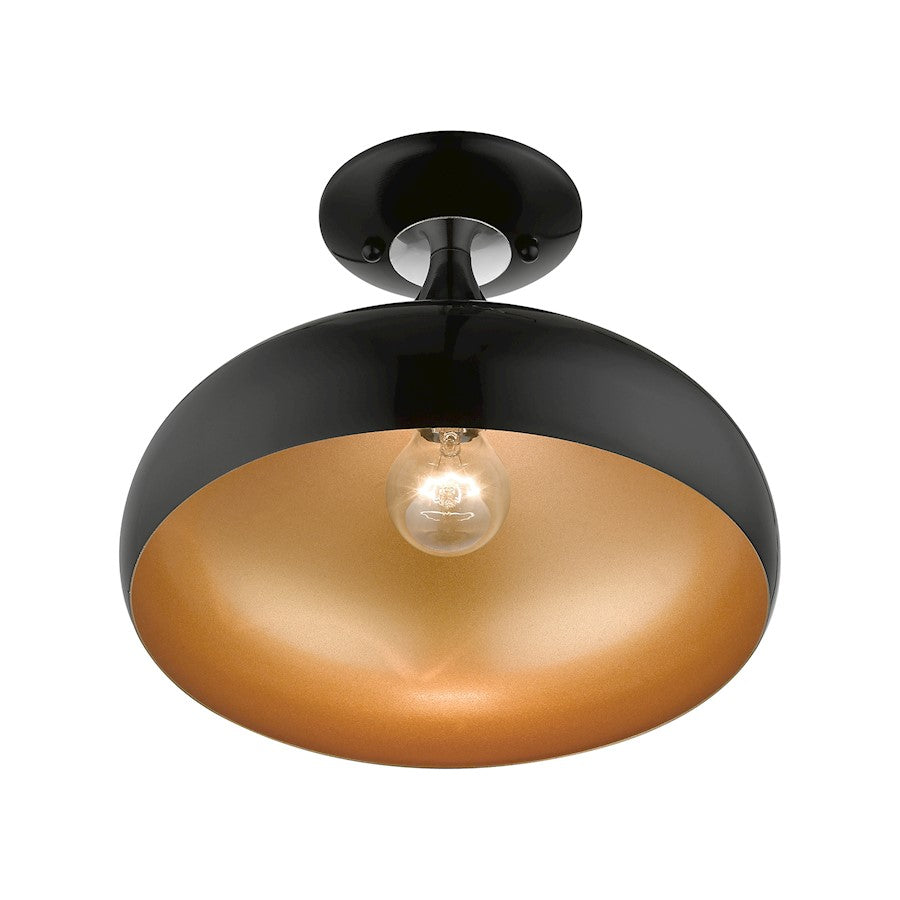 Livex Amador 1 Light Semi-Flush Mount, Black/Chrome/Aluminum/Gold