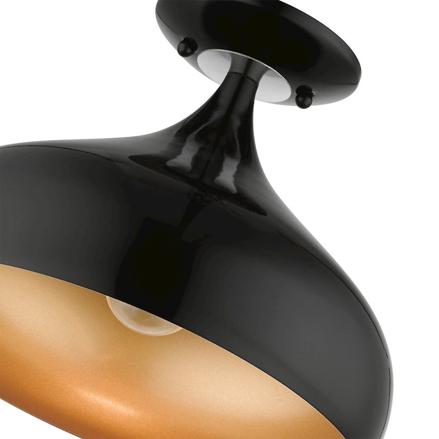 Livex Amador 1 Light Semi-Flush Mount, Black/Chrome/Aluminum/Gold