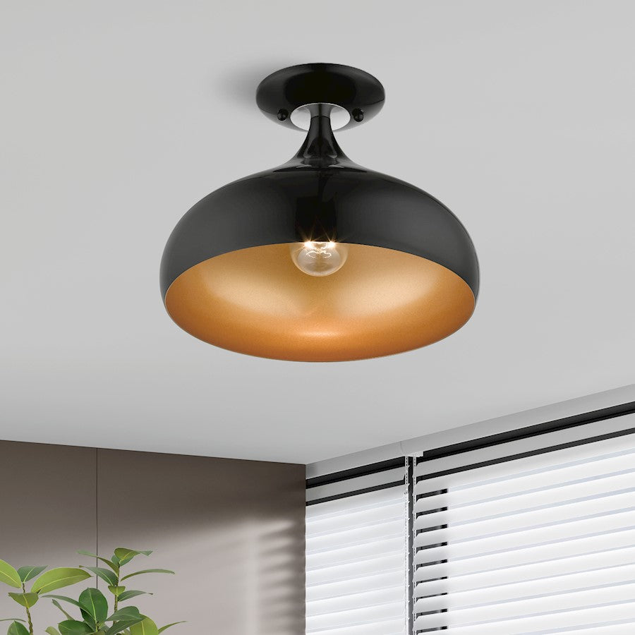 Livex Amador 1 Light Semi-Flush Mount, Black/Chrome/Aluminum/Gold