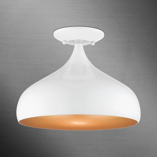 Livex Amador 1 Light Semi-Flush Mount, White/Chrome/Aluminum/Gold