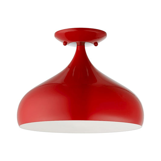 Livex Amador 1 Light Semi-Flush Mount, Red/Chrome/White Inside