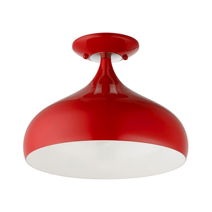 Livex Amador 1 Light Semi-Flush Mount, Red/Chrome/White Inside