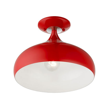Livex Amador 1 Light Semi-Flush Mount, Red/Chrome/White Inside