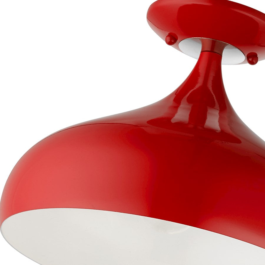 Livex Amador 1 Light Semi-Flush Mount, Red/Chrome/White Inside