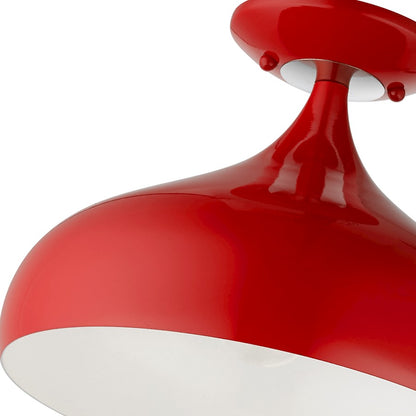 Livex Amador 1 Light Semi-Flush Mount, Red/Chrome/White Inside
